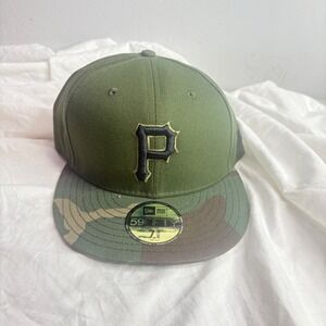 New Era Pittsburgh Pirates Fitted Hat 7 3/8 Olive Camo MLB Authentic